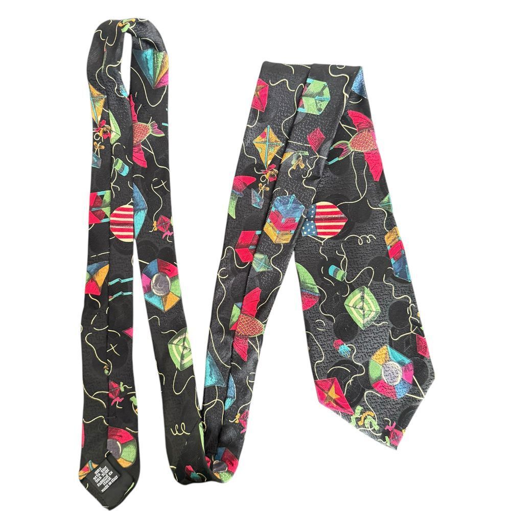 Vintage Hugo Boss Novelty Kite Print Silk Necktie Whimsical Retro Colorful